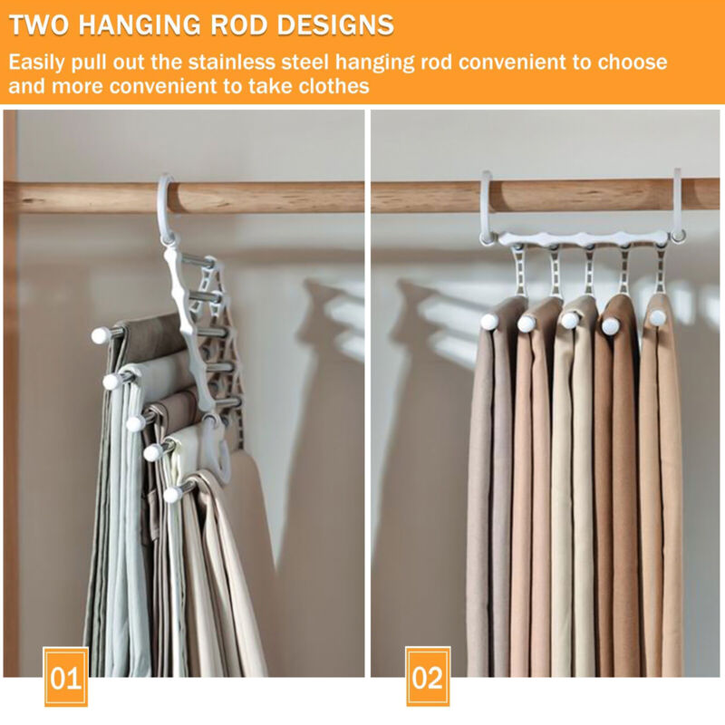5 in 1 Multi-functional Pants Rack Shelves Stainless Steel Wardrobe Magic Hanger