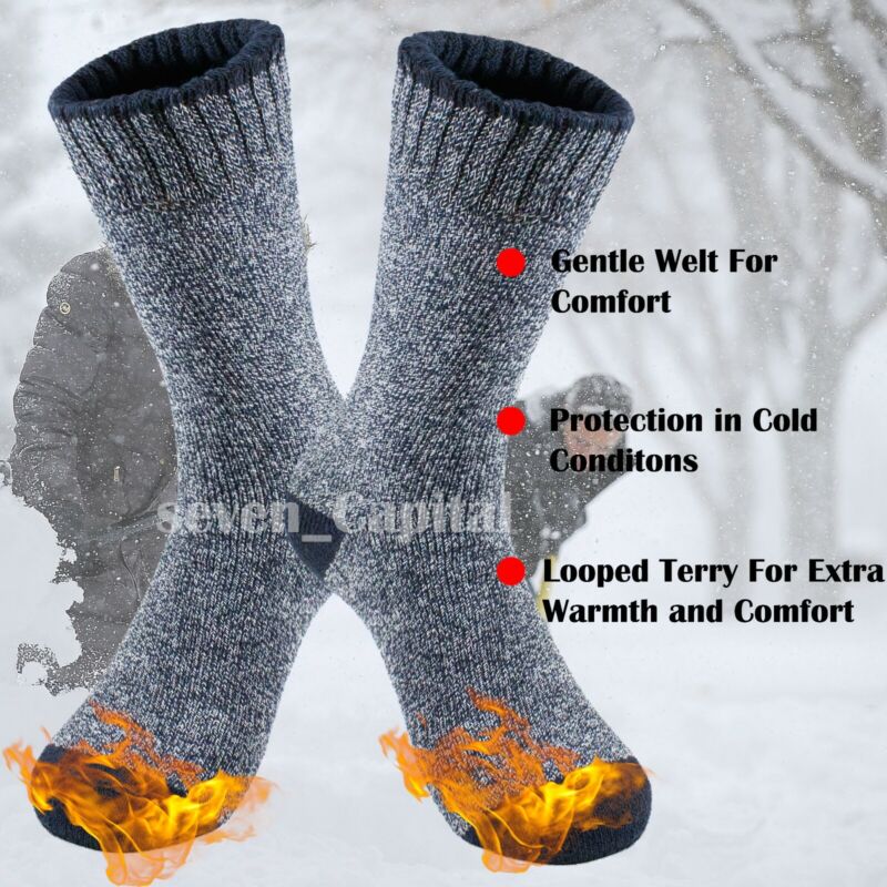 3-12 Pair Mens Winter Thermal Warm Heavy Duty Cotton Crew Work Boots Socks 9-13