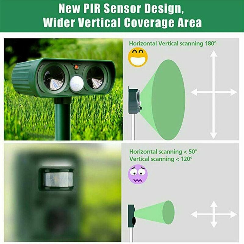 1/2 PK Animal Repeller Ultrasonic Solar Power Outdoor Pest Cat Mice Deer Sensor