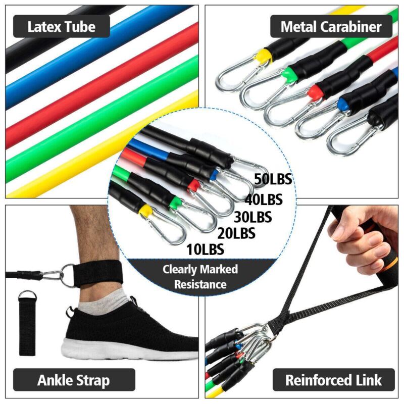 11 PCS Resistance Band Set Yoga Pilates Abs Exercise Fitness Tube Workout Bands - Doug's Dojo