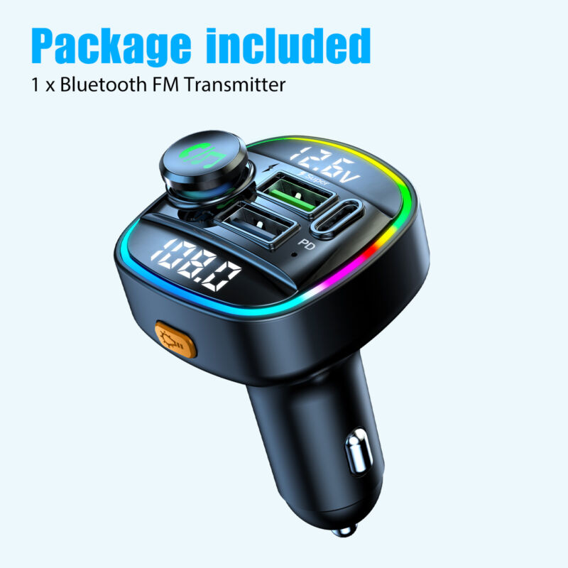 Bluetooth 5.0 Car Wireless FM Transmitter Adapter USB PD Charger AUX Hands-Free