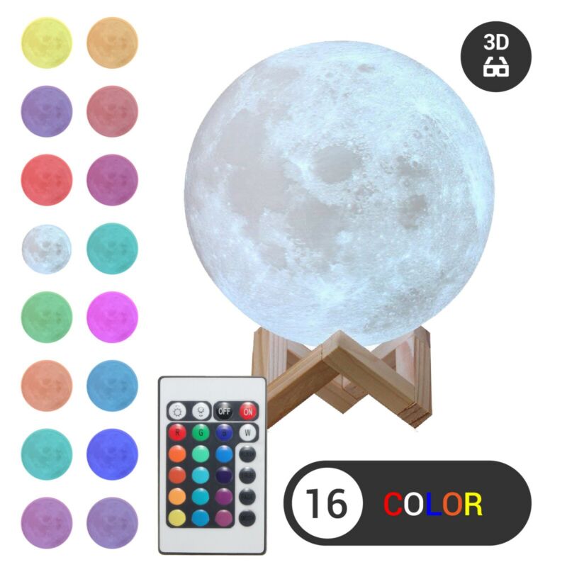 3D Moon Night Light Table Lamp USB Charging Remote Touch Control Home Decor Gift