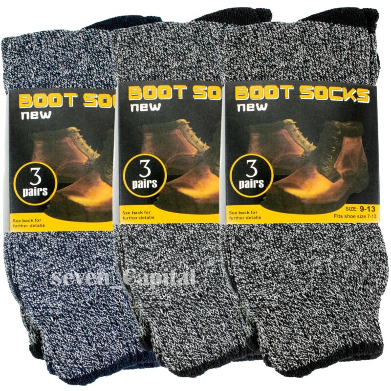 3-12 Pair Mens Winter Thermal Warm Heavy Duty Cotton Crew Work Boots Socks 9-13