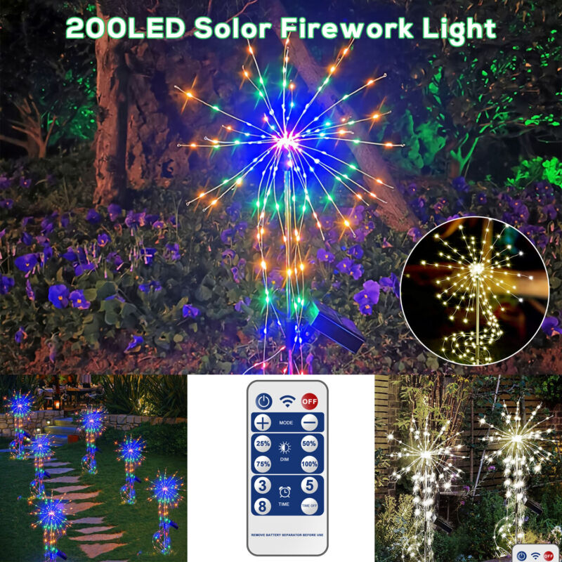 150/200 LED Solar Firework Lights Outdoor Waterproof Path Lawn Garden Decor Lamp