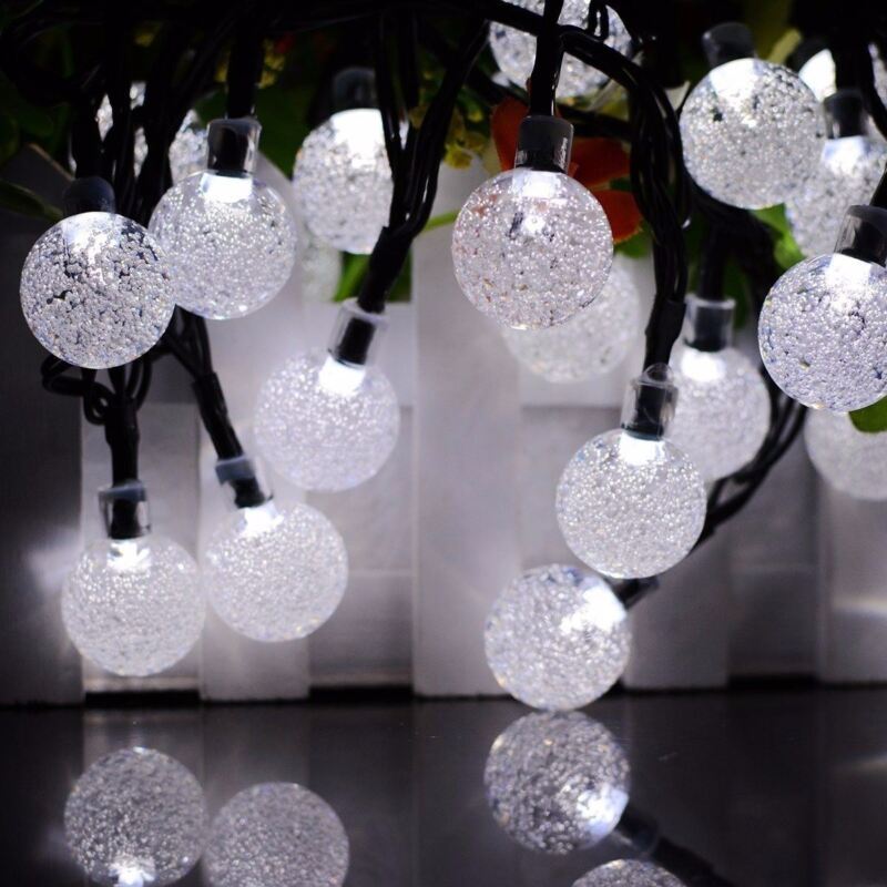 20ft 30 LED Solar String Ball Lights Outdoor Waterproof Warm White Garden Decor