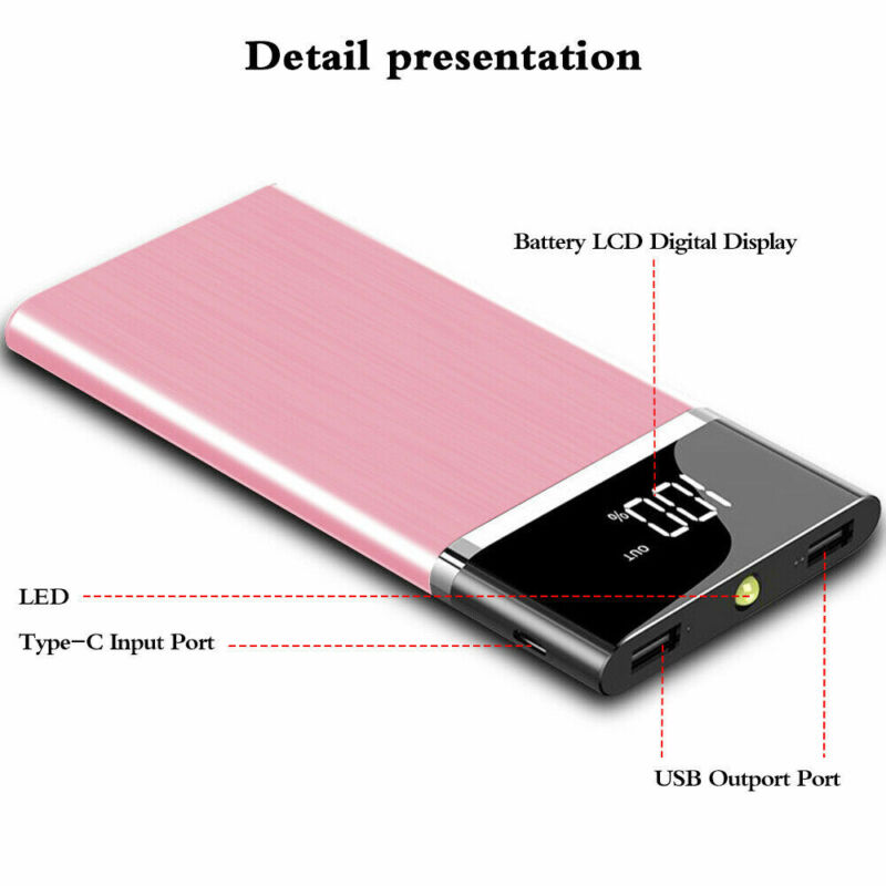 Ultra-thin Portable External Battery Huge Capacity Power Bank 10000mAh Charger - Pink - Doug's Dojo