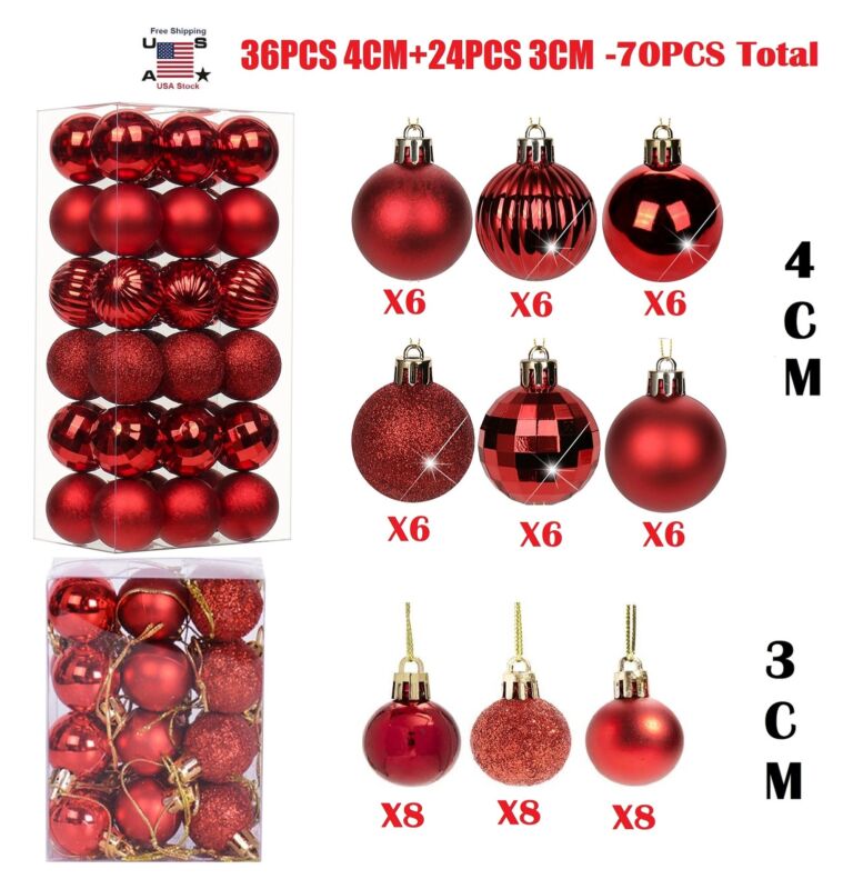 60Pcs Shatterproof Christmas Balls Xmas Tree Decor Ornaments Hanging Balls USA