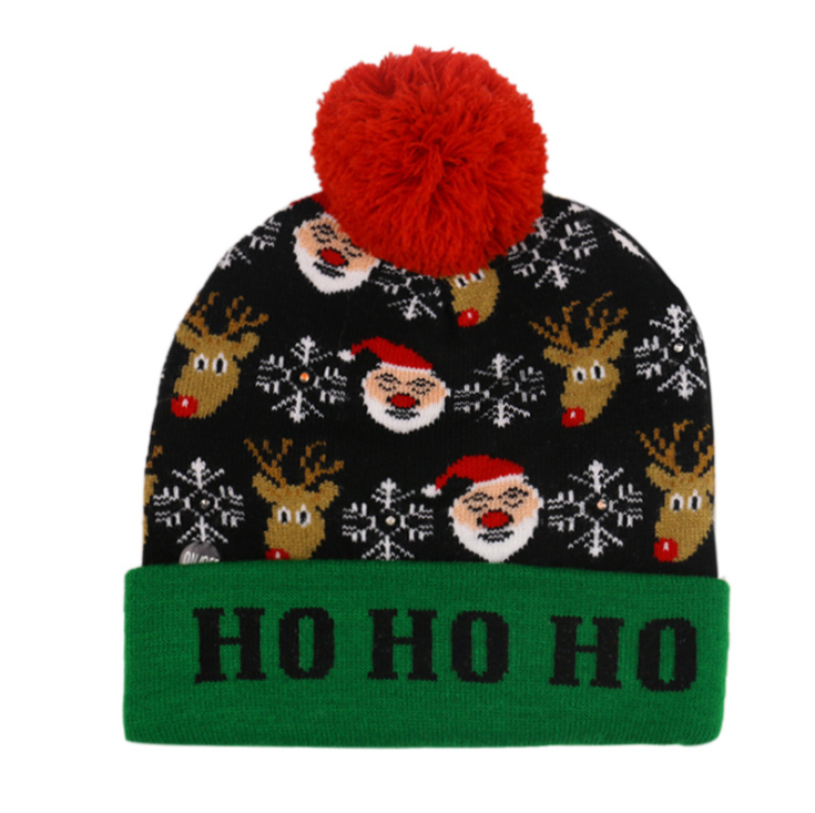 LED Christmas Winter Beanie Knit Hat Light Up Xmas Winter Warm Cap w/ Pom Pom US