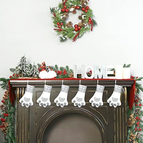 6 PC Pet Christmas Stockings Small Dog Paw Stockings Xmas Tree Ornaments